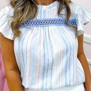 Women's Striped Ruffle Sleeve Top